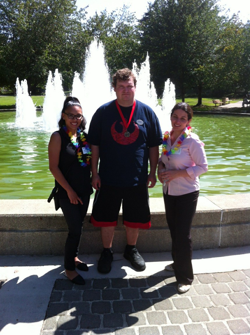 people in front of a fountain